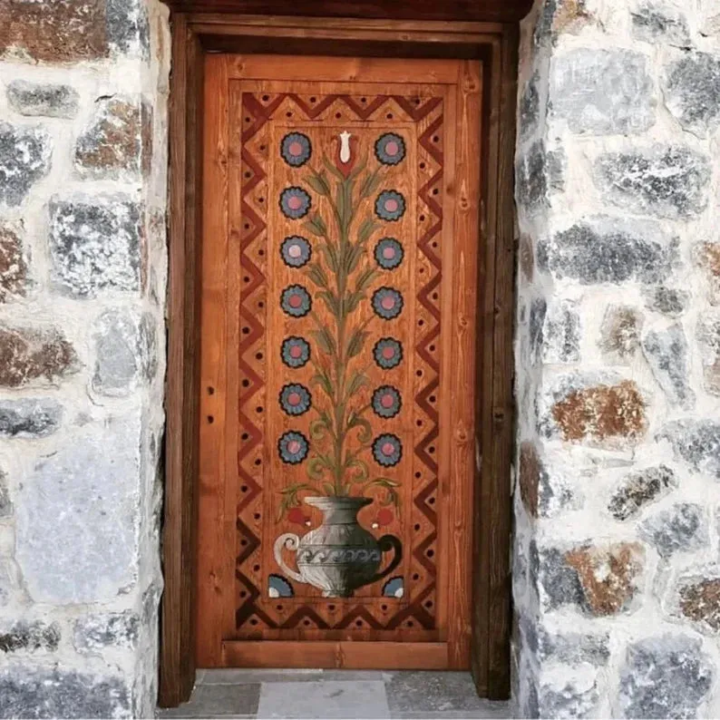 Hand Carved Antique Arched Floral Door Interior Exterior Doors