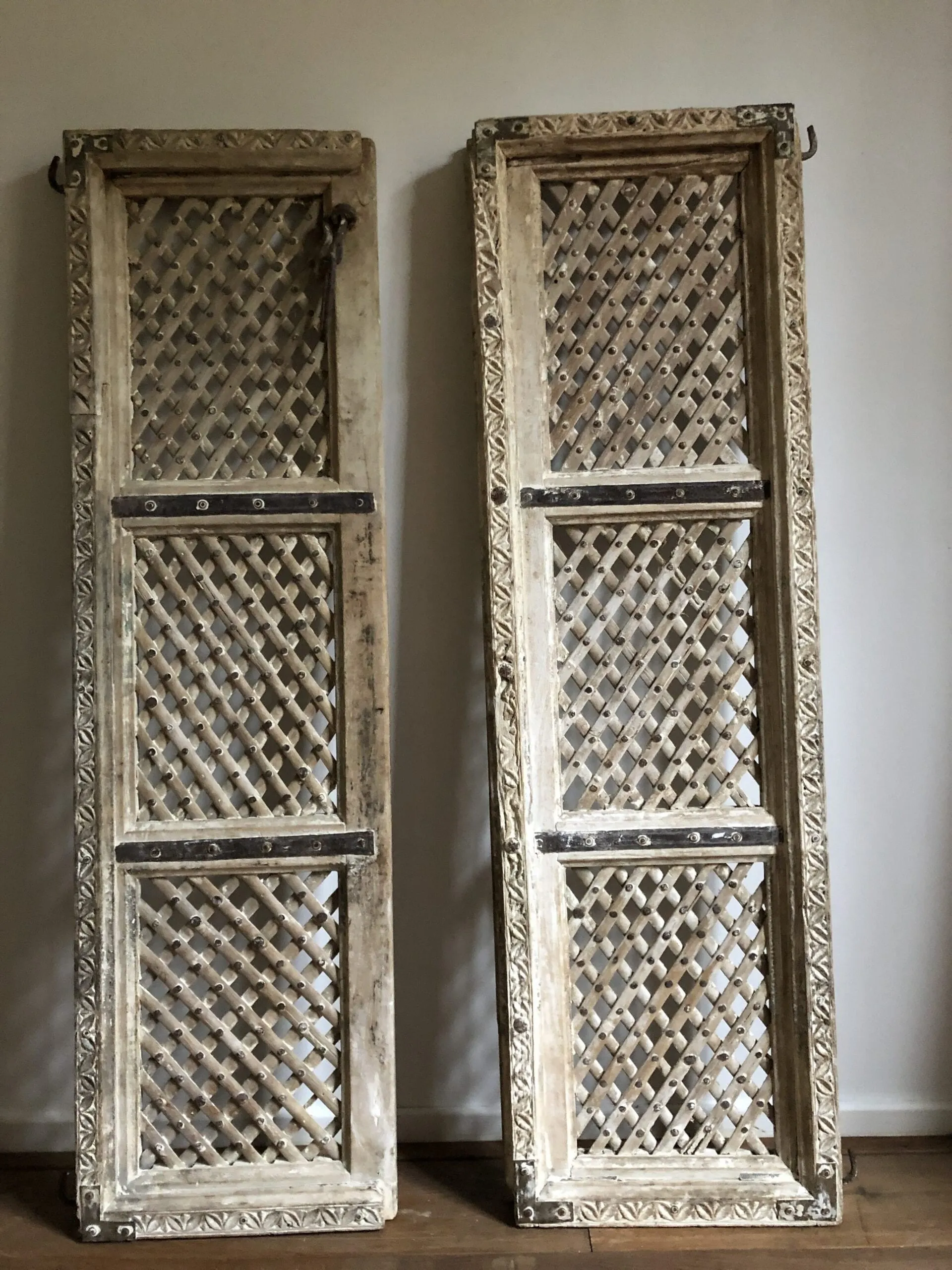 Hand Carved Indian Solid Wood Jali Doors Set White 138cm