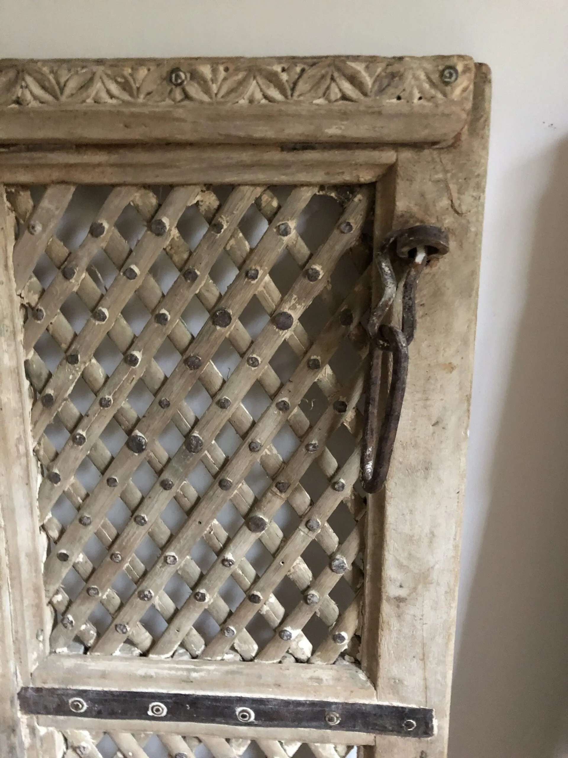 Hand Carved Indian Solid Wood Jali Doors Set White 138cm