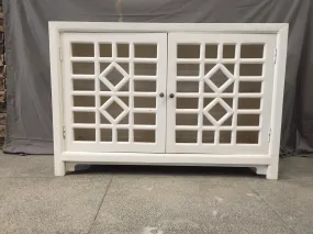 Hand Carved Indian Solid Wood Sideboard Jali Cabinet White