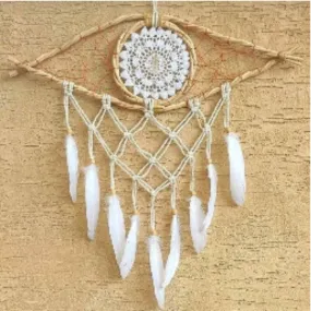 Handmade Bohemian Evil Eye Clear Quartz Crystal Macrame Dreamcatcher