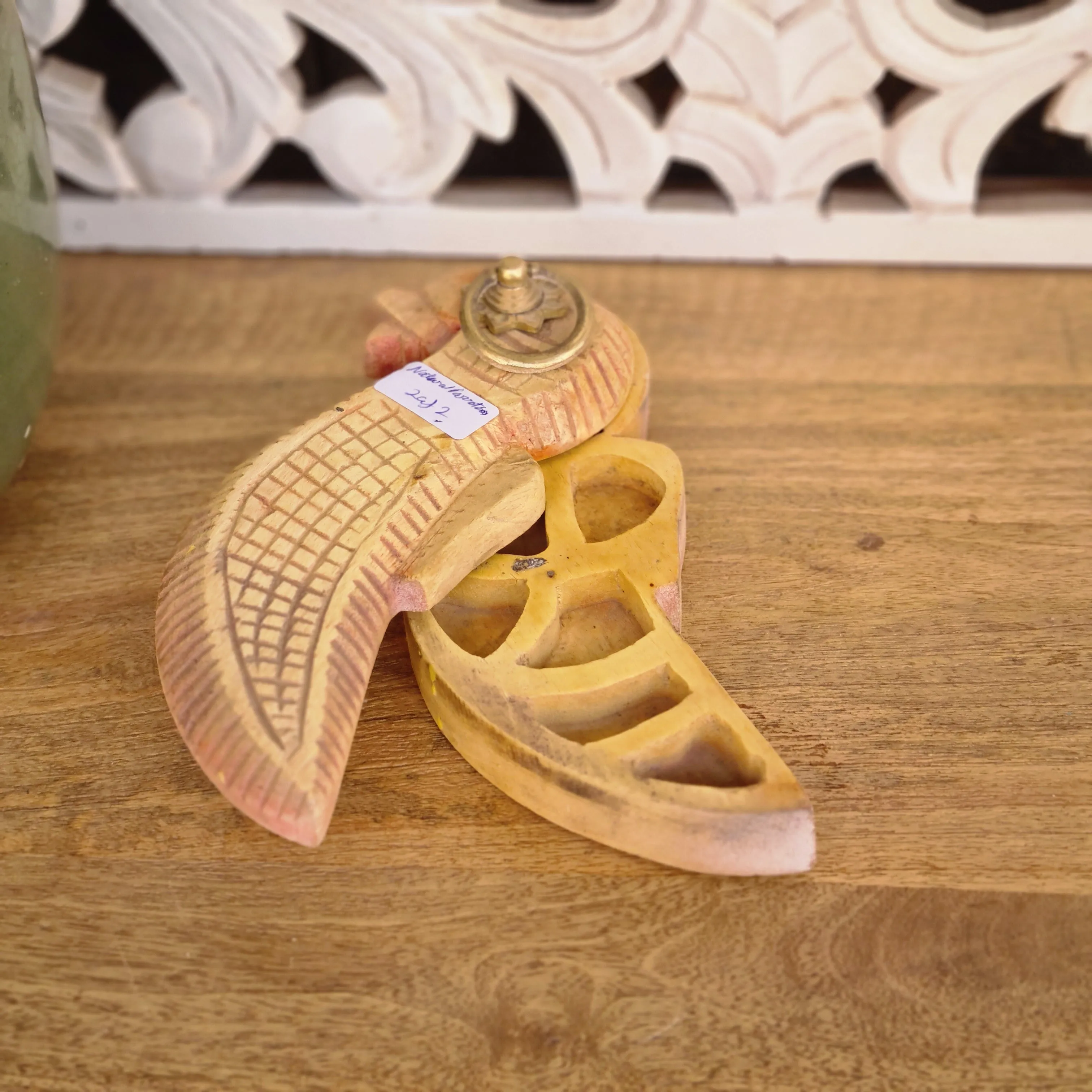 Handmade Home Decor Carved Solid Hard Wood Spice Box