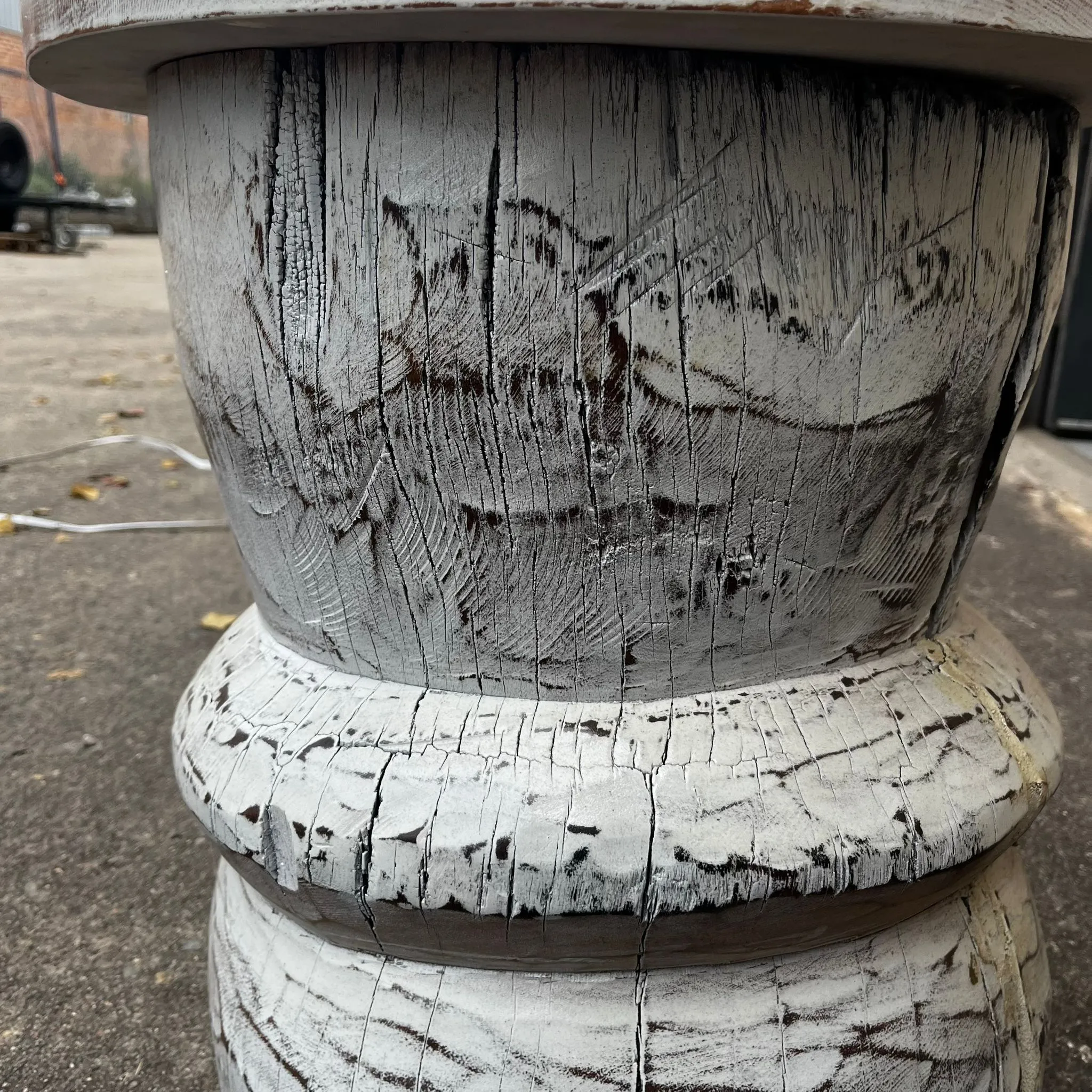 Handmade Indian Furniture Reclaimed Wooden Okhli Stool in Whitewash