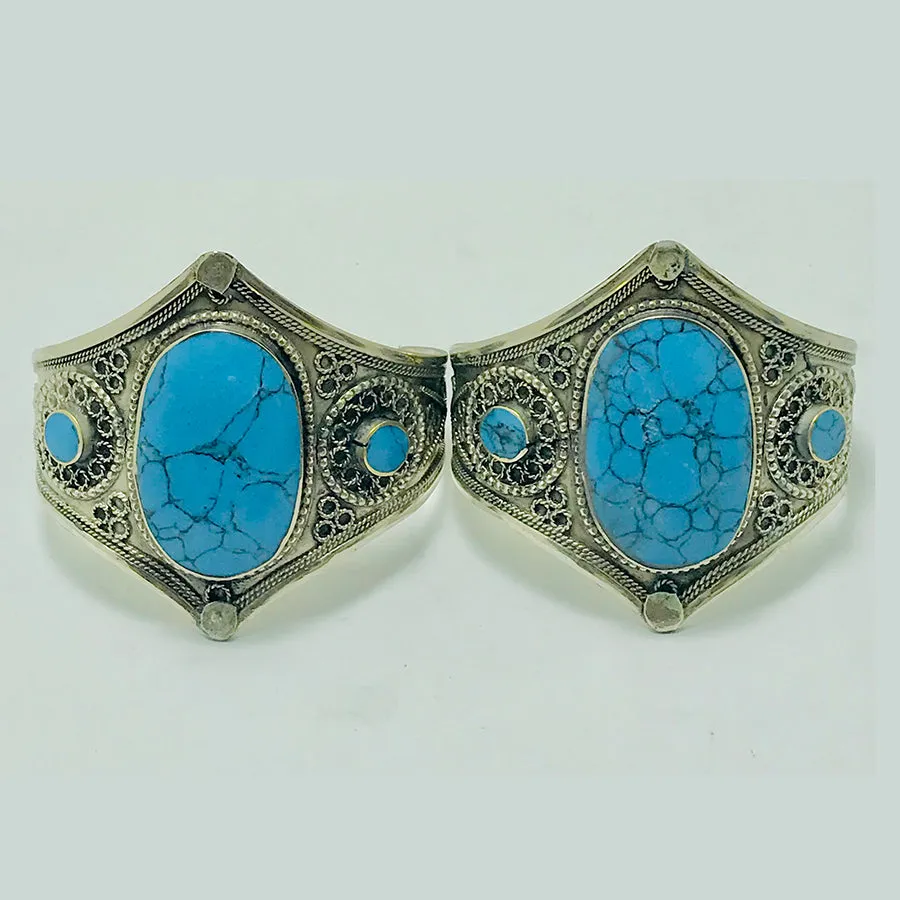 Handmade Turquoise Stone Wide Cuff Bracelet