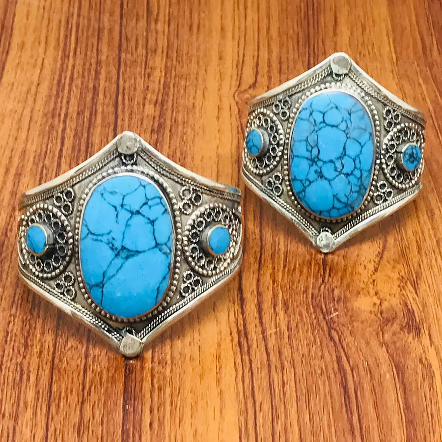 Handmade Turquoise Stone Wide Cuff Bracelet