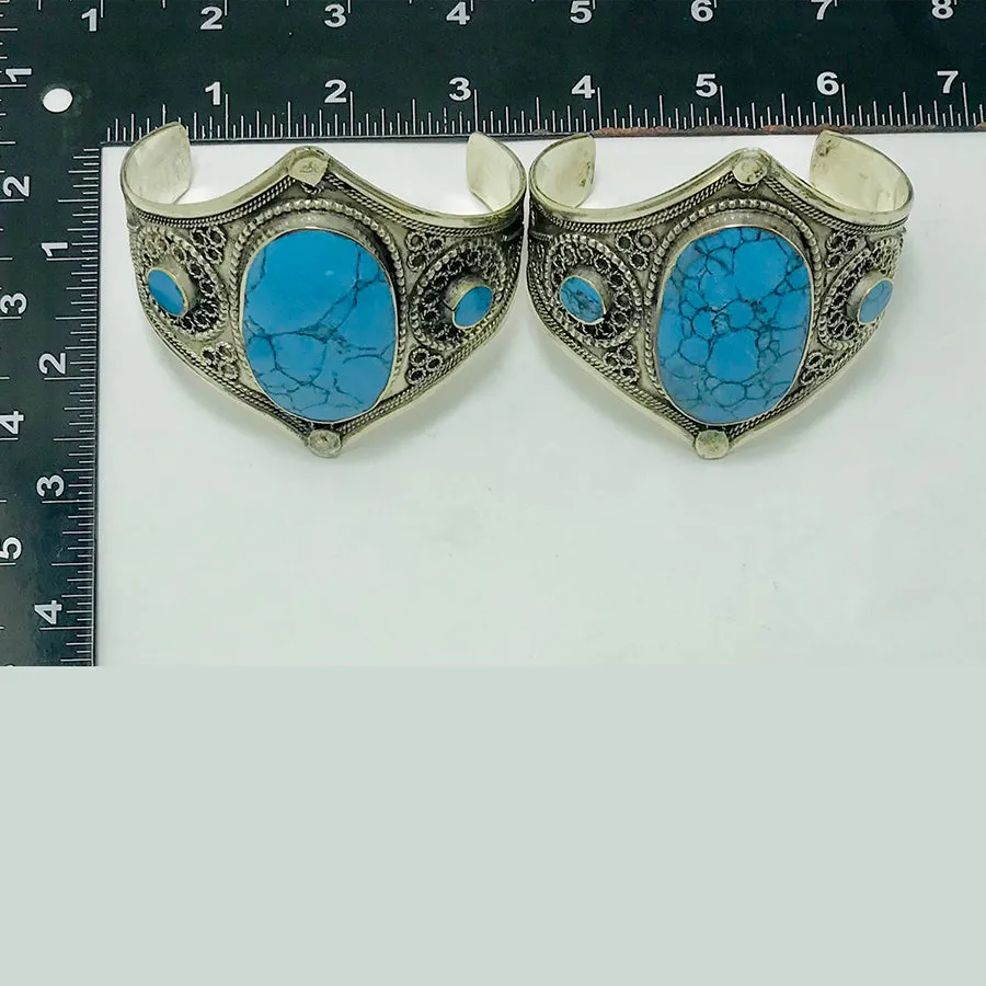 Handmade Turquoise Stone Wide Cuff Bracelet