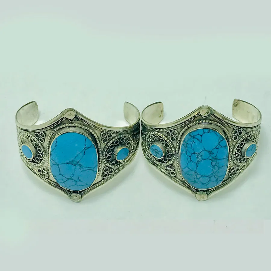 Handmade Turquoise Stone Wide Cuff Bracelet