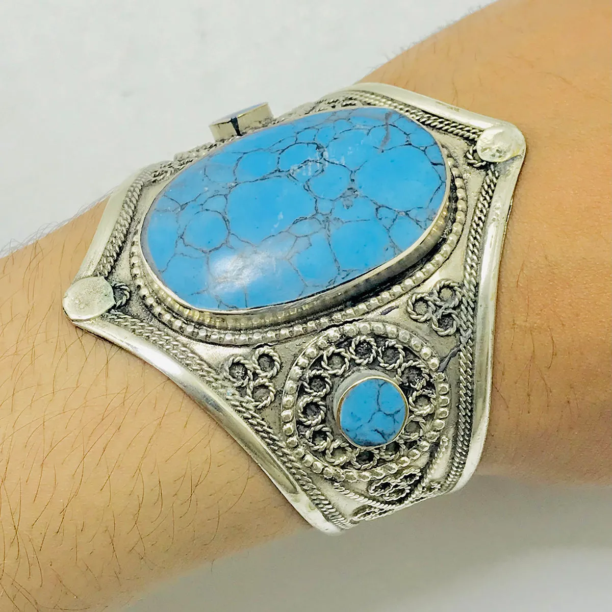 Handmade Turquoise Stone Wide Cuff Bracelet