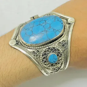 Handmade Turquoise Stone Wide Cuff Bracelet