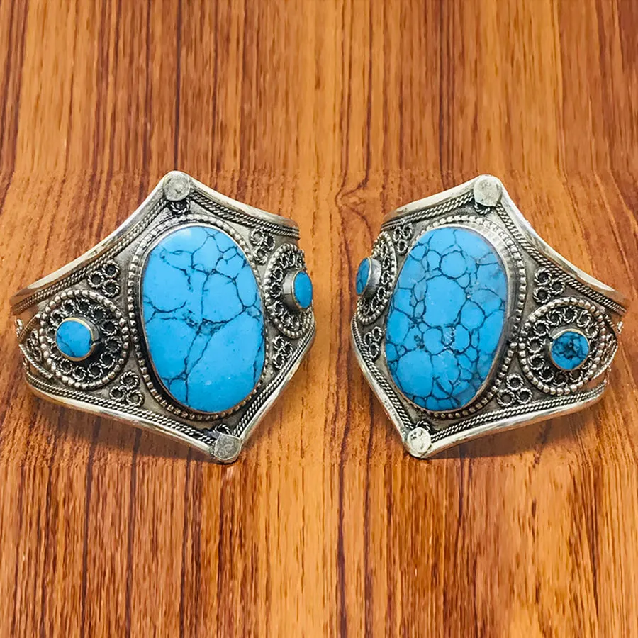 Handmade Turquoise Stone Wide Cuff Bracelet