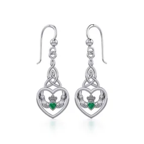Heart Claddagh with Celtic Trinity Knot Silver Earrings with Gemstone TER1882
