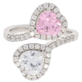 Heart Pink Sapphire Sterling Silver Ring with Moissanite Accent