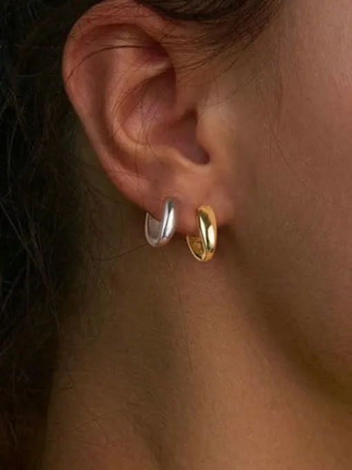 Hoop Earrings Chunky Top, 925 Sterling Silver, 18K Gold Plated Huggie Hoop Earrings
