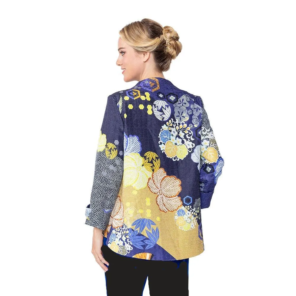 IC Collection  Floral-Print Asymmetric Jacket in Royal - 5804J-ROY