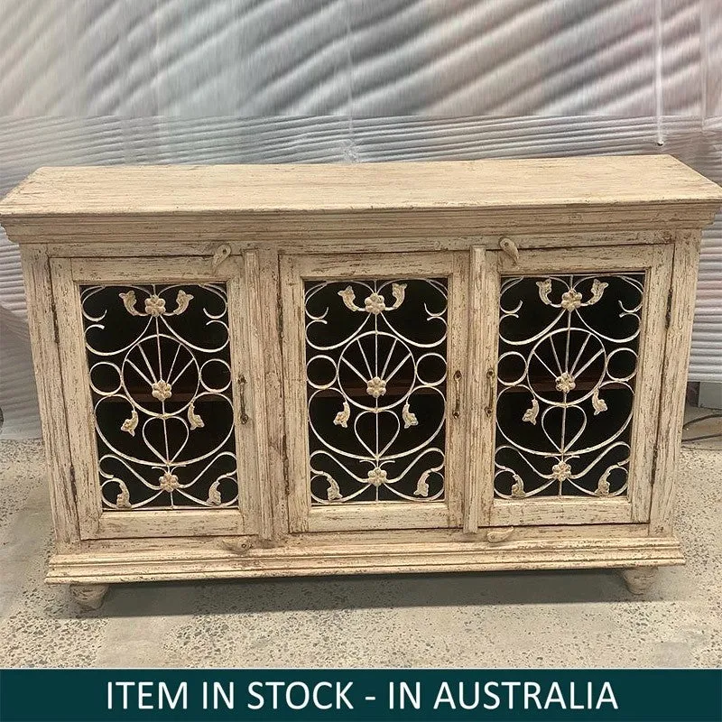 Indian Solid Wood Jali Sideboard 3 door Natural