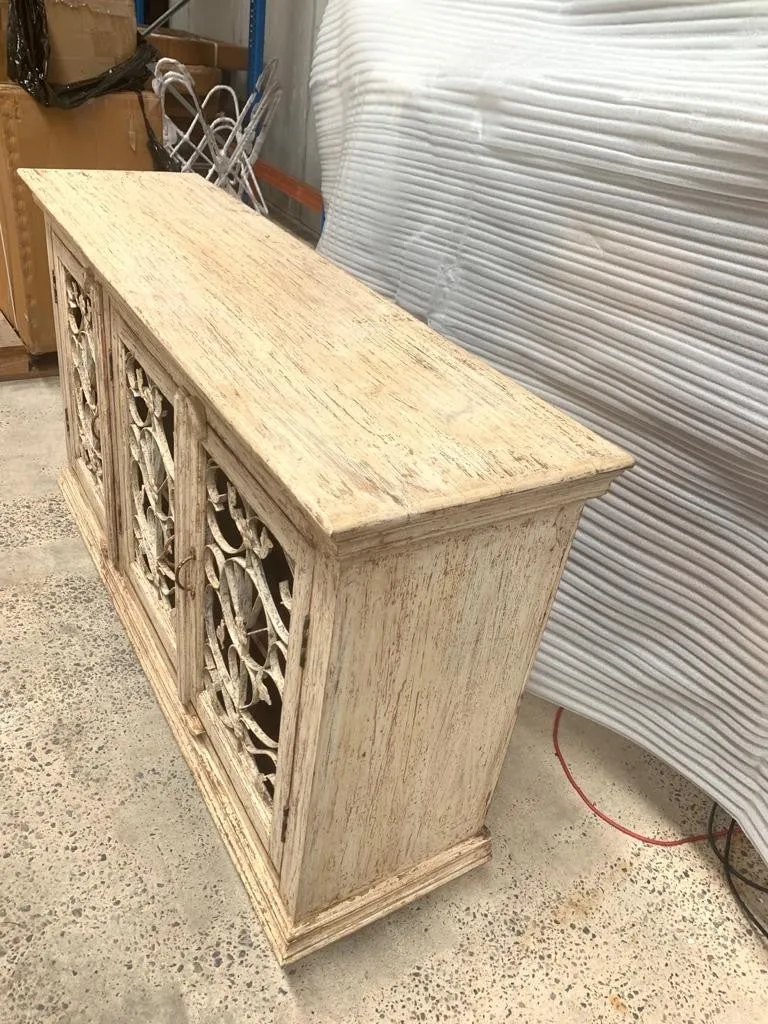 Indian Solid Wood Jali Sideboard 3 door Natural