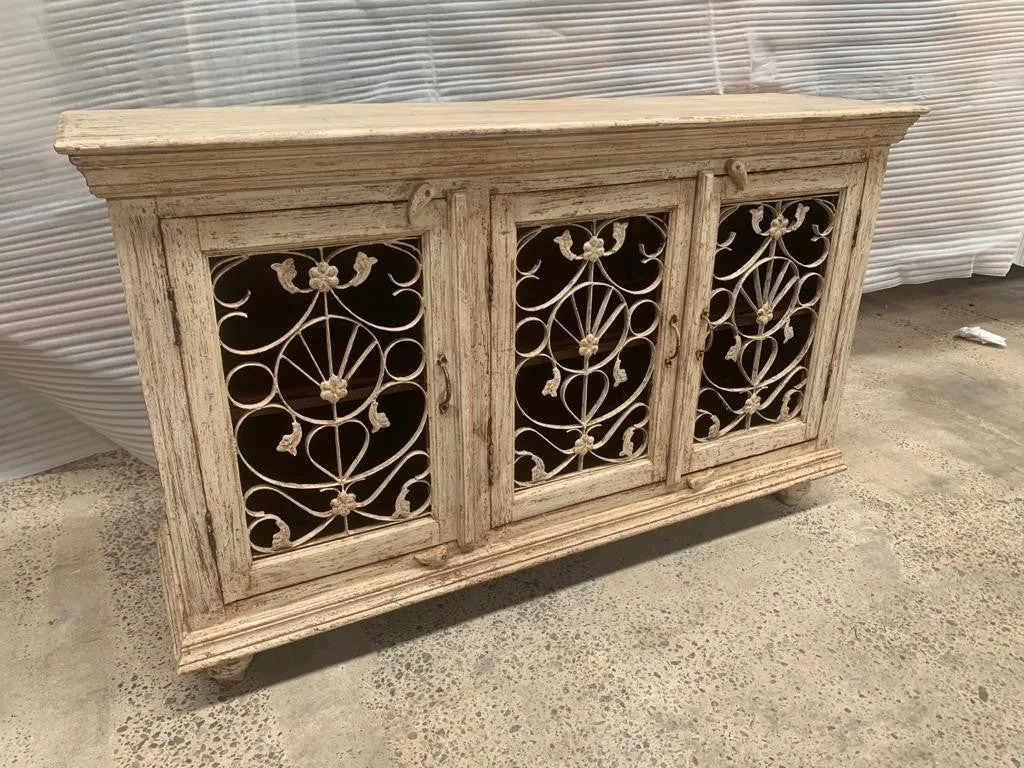 Indian Solid Wood Jali Sideboard 3 door Natural