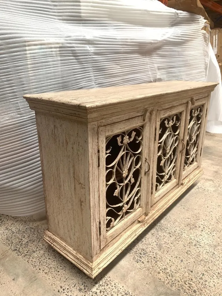 Indian Solid Wood Jali Sideboard 3 door Natural