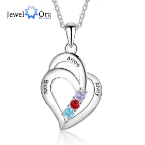 JewelOra Personalized Name Necklace with 3 Birthstones Engravable Jewelry Customized Pendant Necklaces for Women Gifts for Mom
