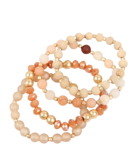 Just Peachy Mixed Beads Bracelet Stack