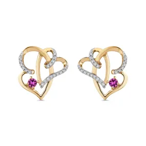KATARINA Double Heart Diamond and Pink-Sapphire Fashion Earrings (3/8 cttw GH, I2-I3)