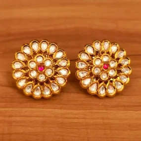 KUNDAN FLOWER LOOK GOLD PLATED BIG STUDS