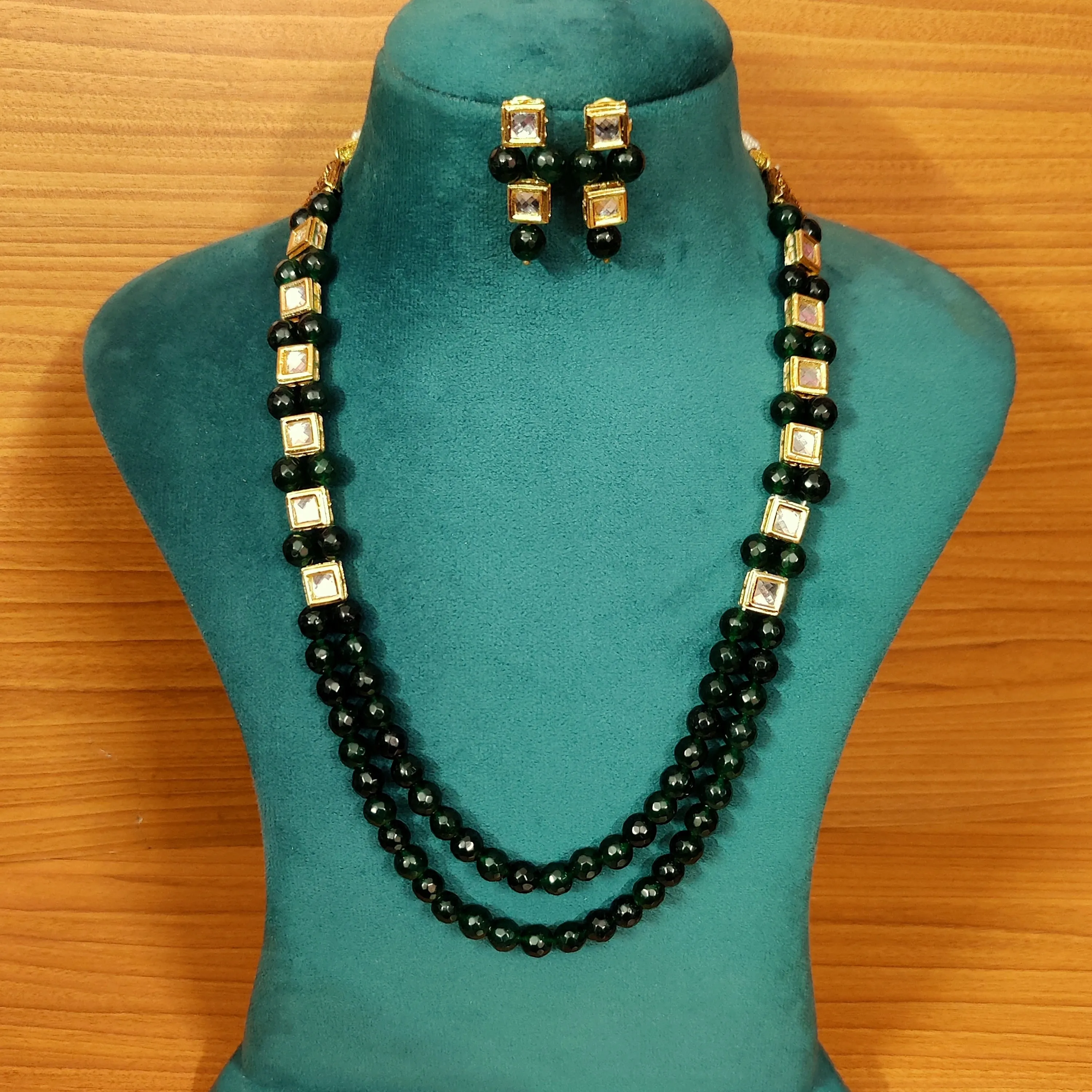 KUNDAN MEENAKARI GREEN ONYX ETHNIC NECKLACE SET