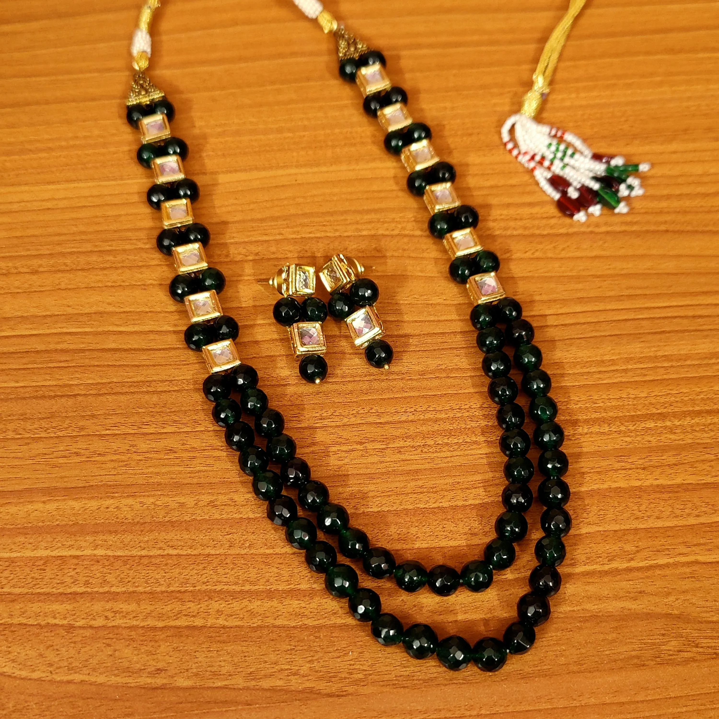 KUNDAN MEENAKARI GREEN ONYX ETHNIC NECKLACE SET