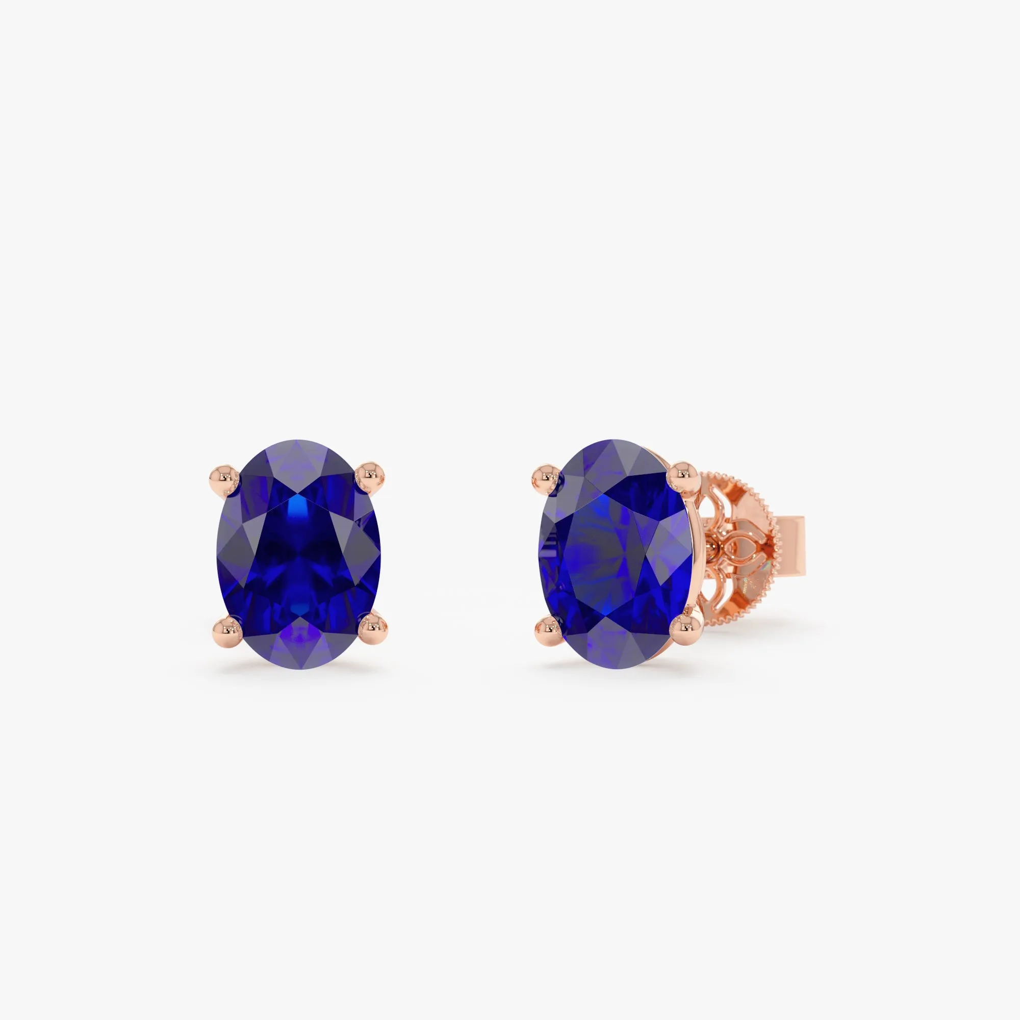 Lab-Grown Oval Sapphire Stud Earrings, Zafira