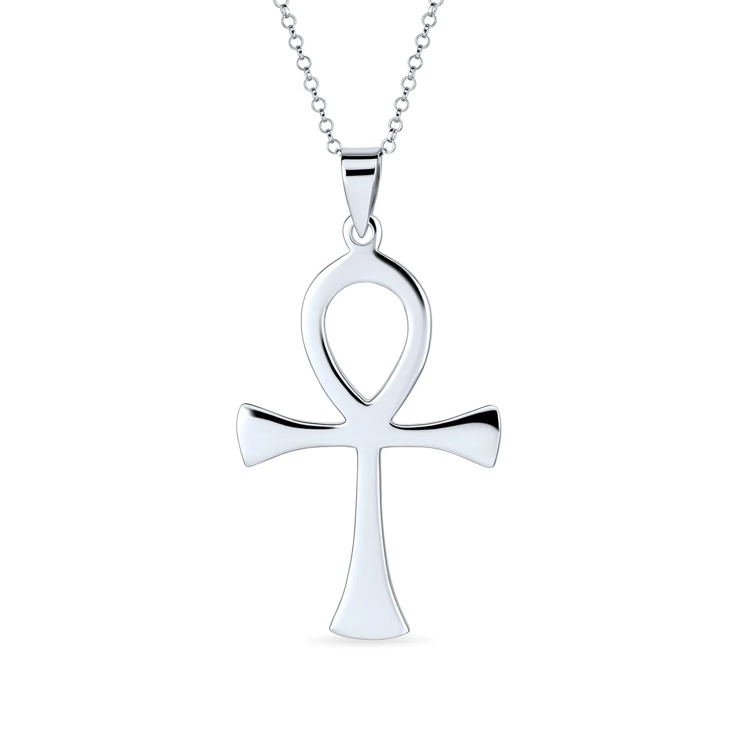 Large Key To Life Egyptian Ankh Cross Pendant Necklace Sterling Silver for Men