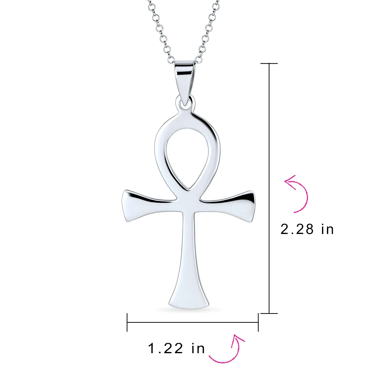 Large Key To Life Egyptian Ankh Cross Pendant Necklace Sterling Silver for Men