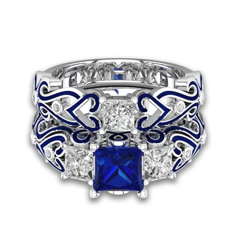Love Hearts Sapphire Ring - 925 Sterling Silver