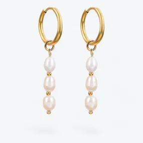 Lustrous Cascade Pearl Hoop Earrings