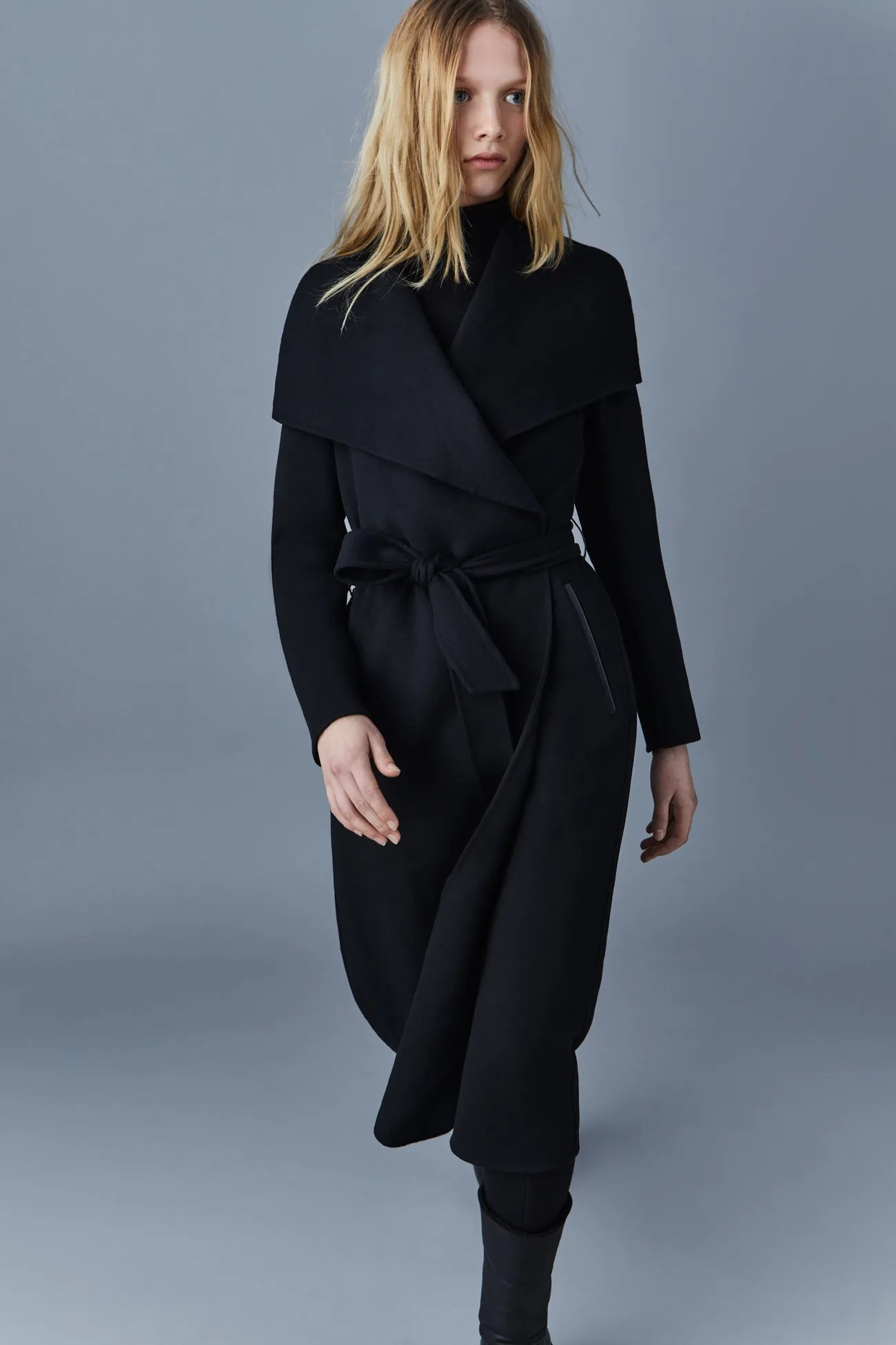 Mackage Mai-CN Light Wool Wrap Coat Black