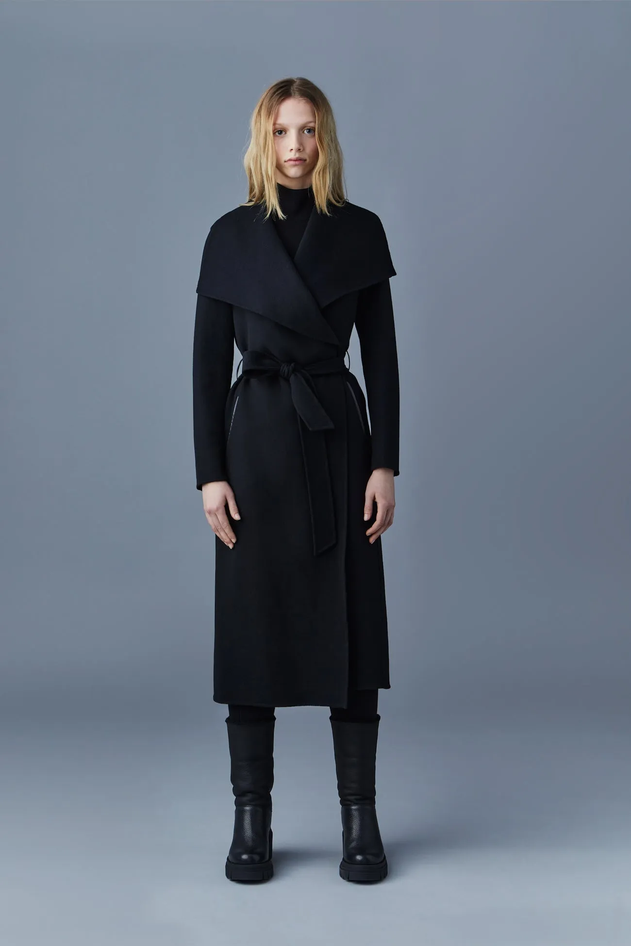 Mackage Mai-CN Light Wool Wrap Coat Black
