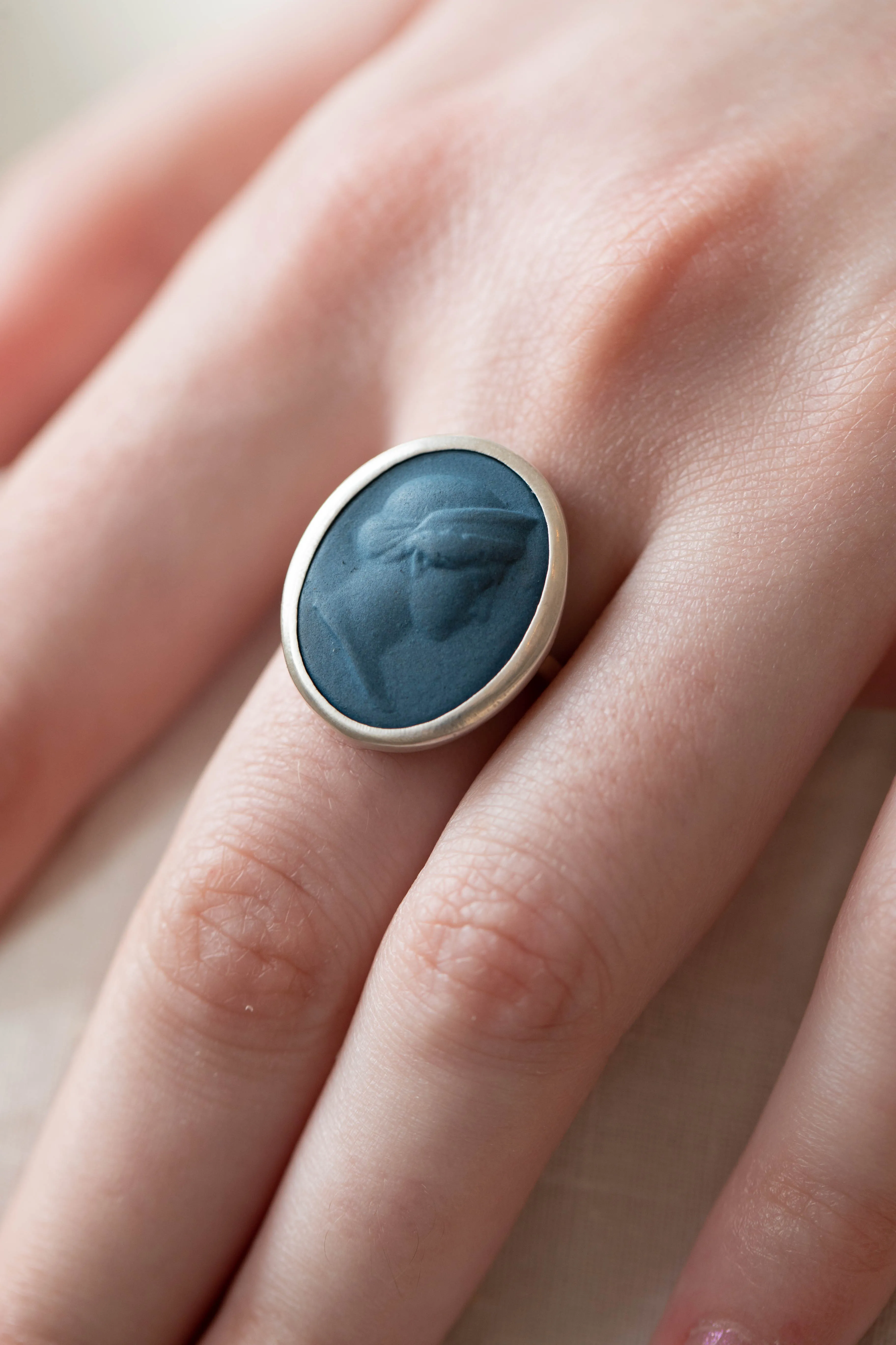 Marcie McGoldrick | Porcelain Cameo Ring- Diana Ring in Indigo