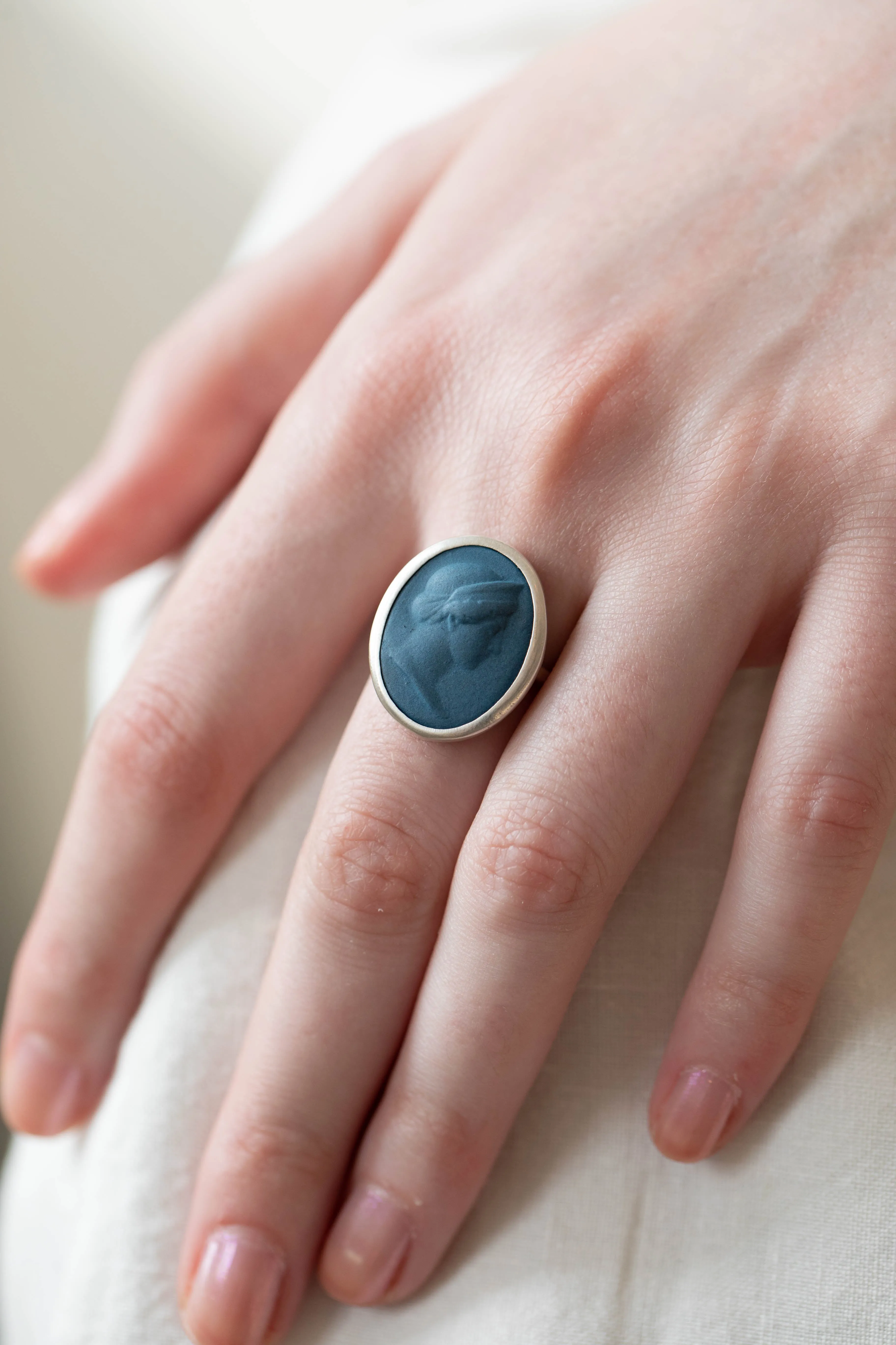 Marcie McGoldrick | Porcelain Cameo Ring- Diana Ring in Indigo
