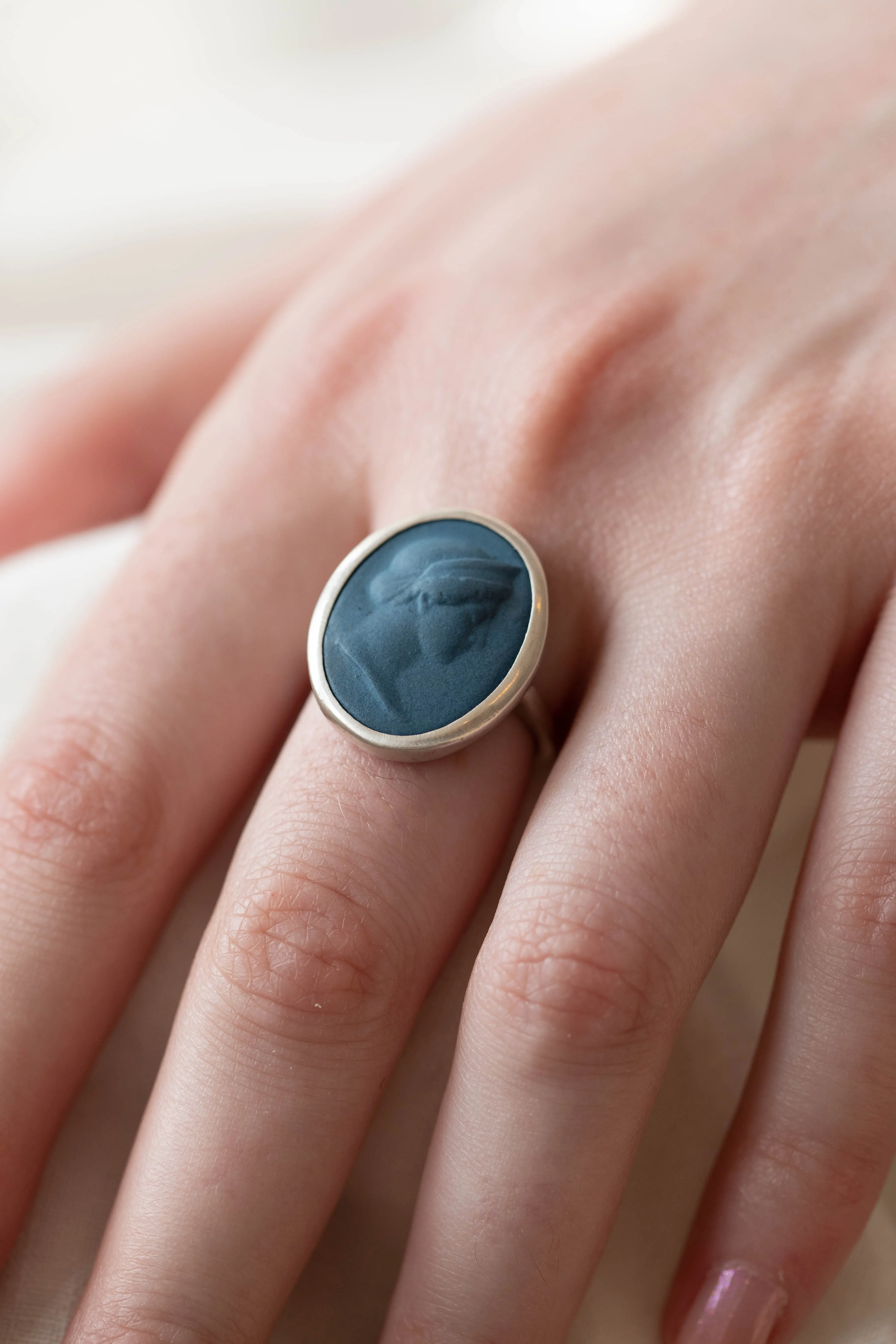 Marcie McGoldrick | Porcelain Cameo Ring- Diana Ring in Indigo