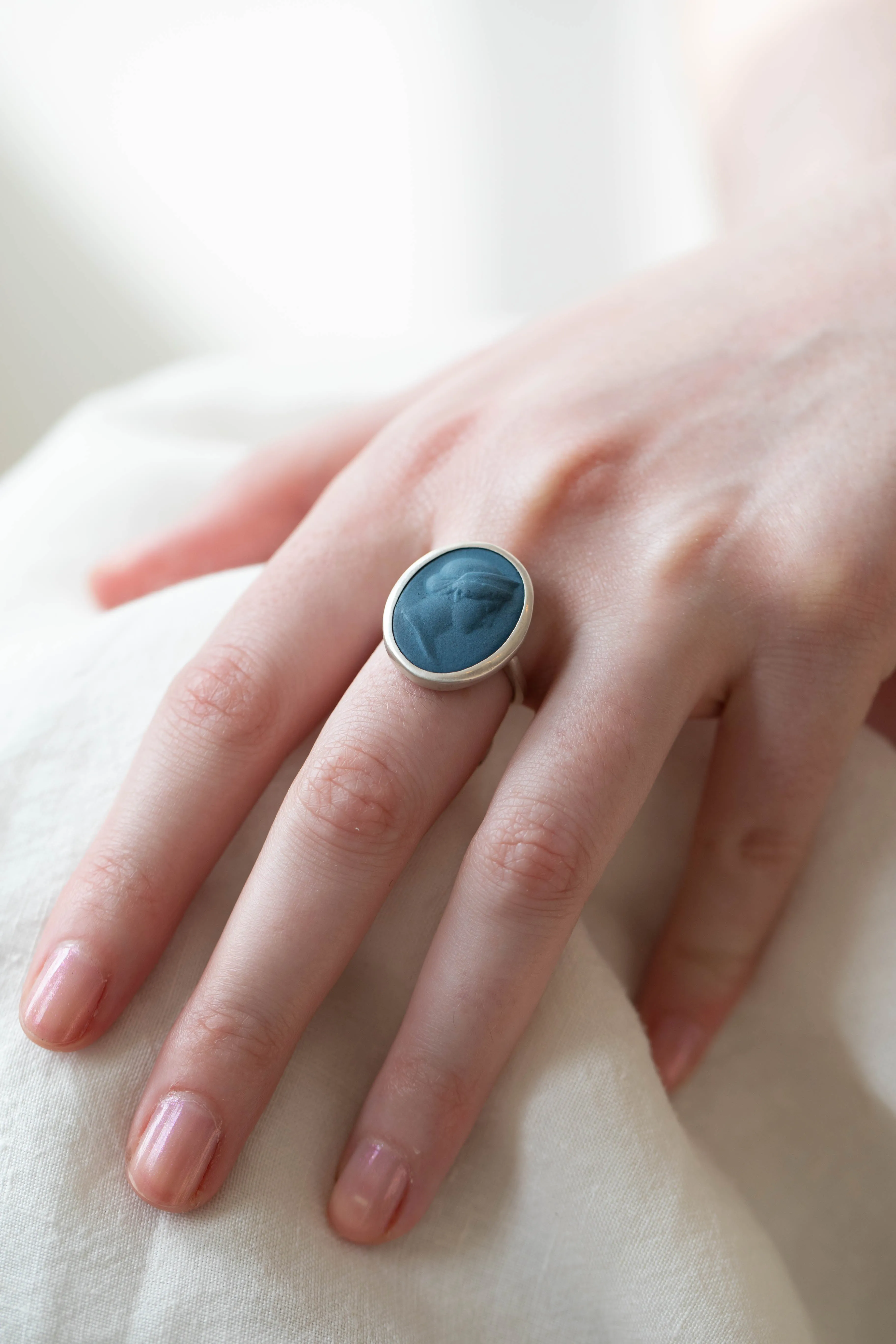 Marcie McGoldrick | Porcelain Cameo Ring- Diana Ring in Indigo