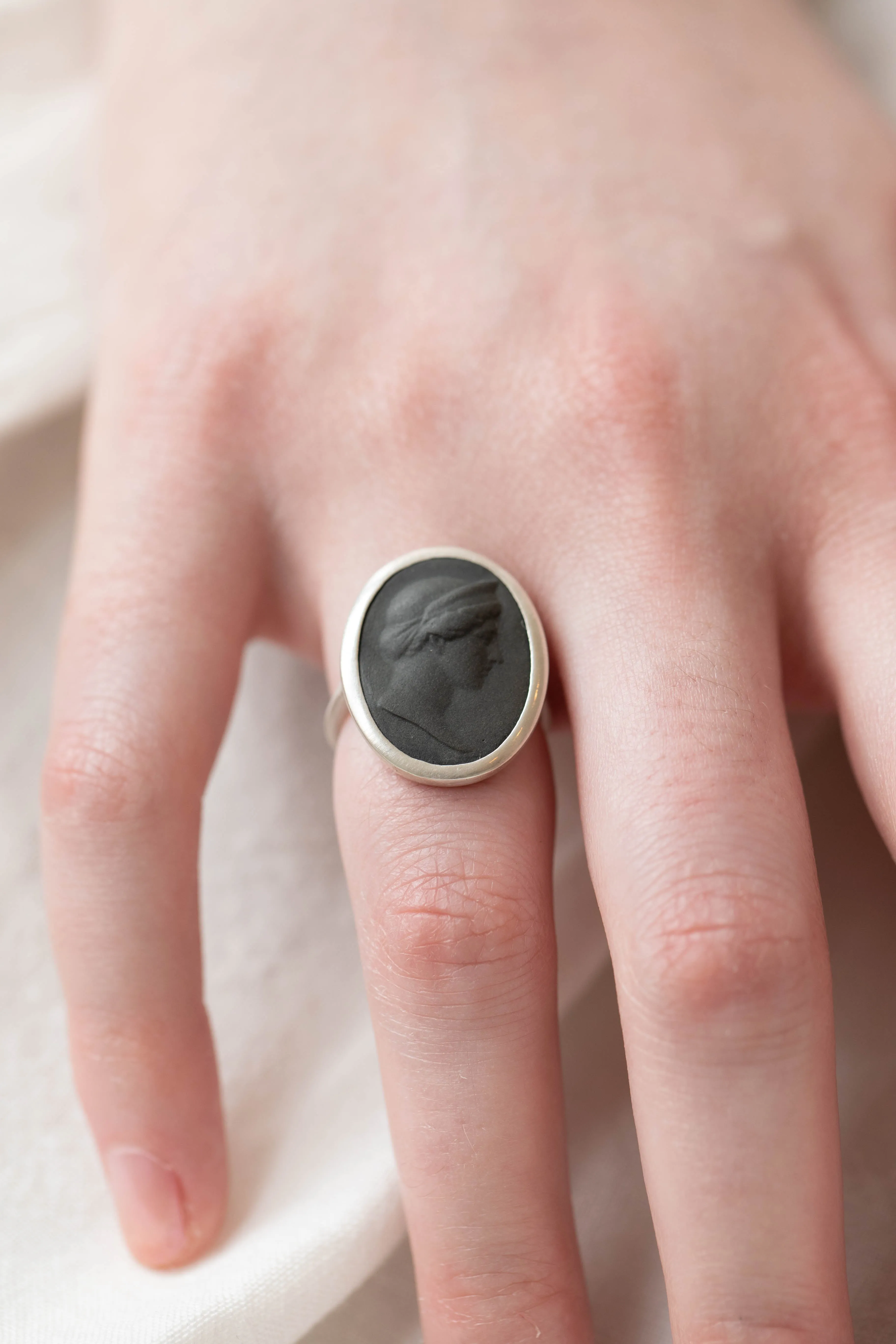 Marcie McGoldrick | Porcelain Cameo Ring- Diana Ring in Onyx