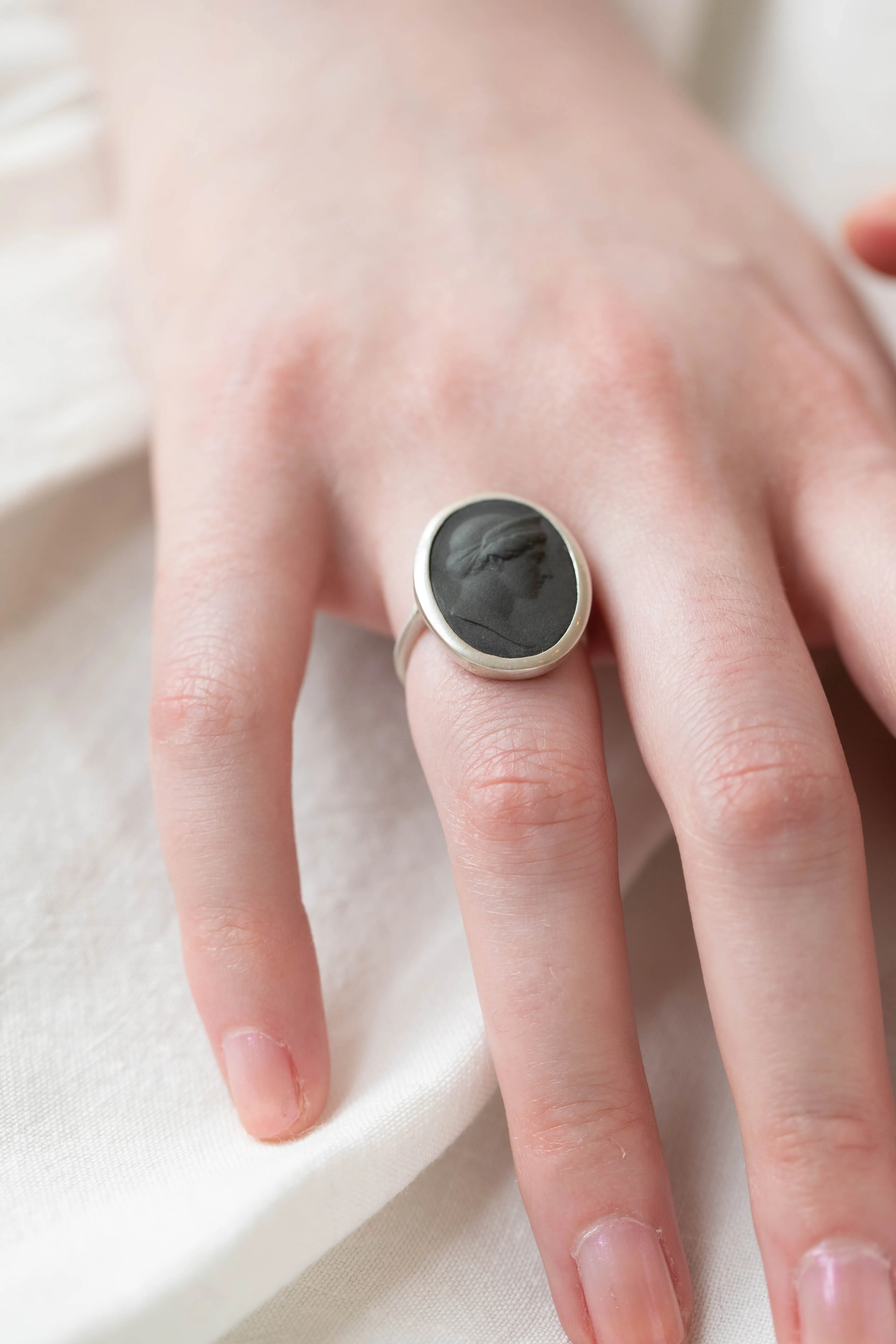 Marcie McGoldrick | Porcelain Cameo Ring- Diana Ring in Onyx