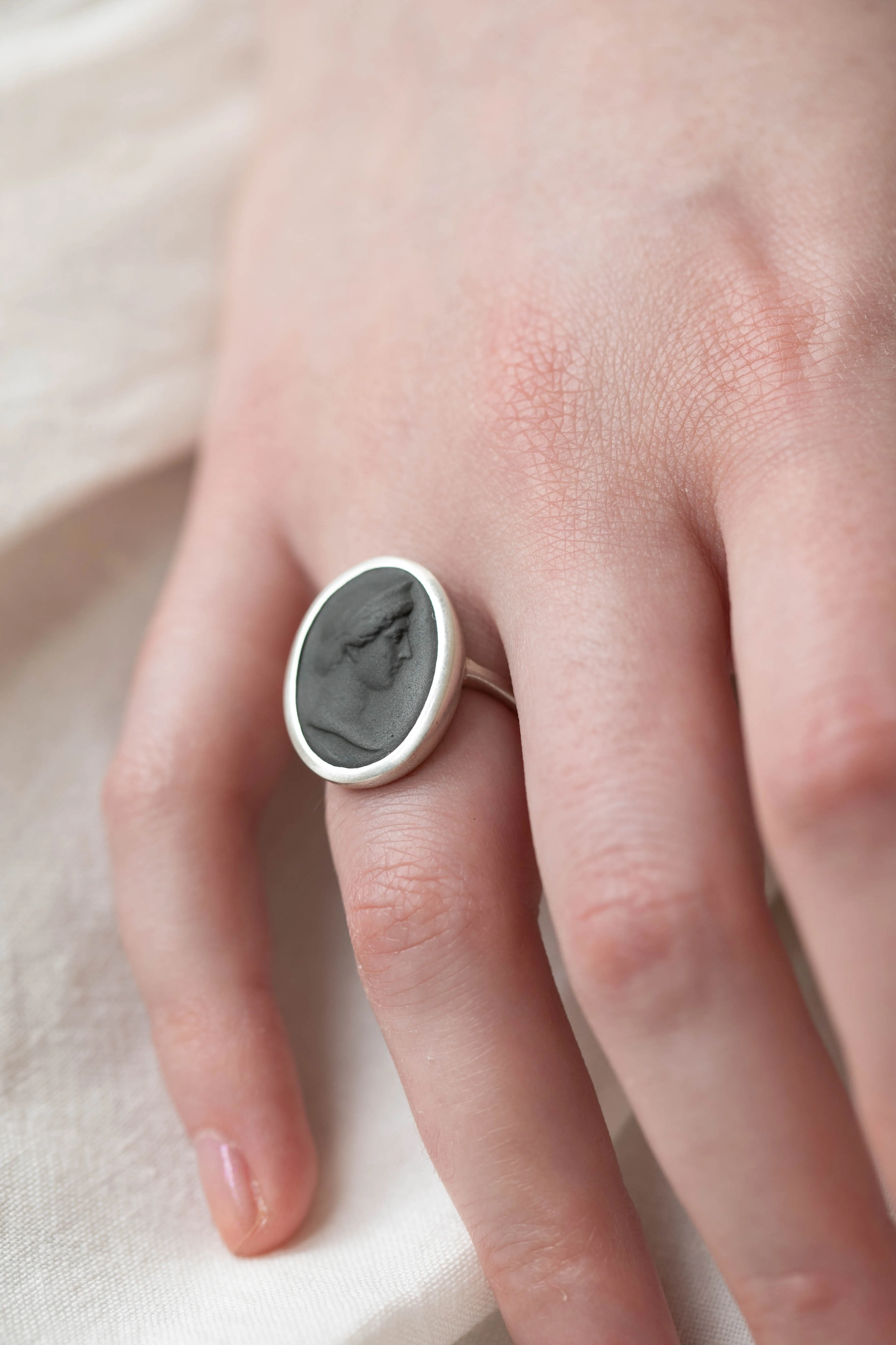 Marcie McGoldrick | Porcelain Cameo Ring- Diana Ring in Onyx