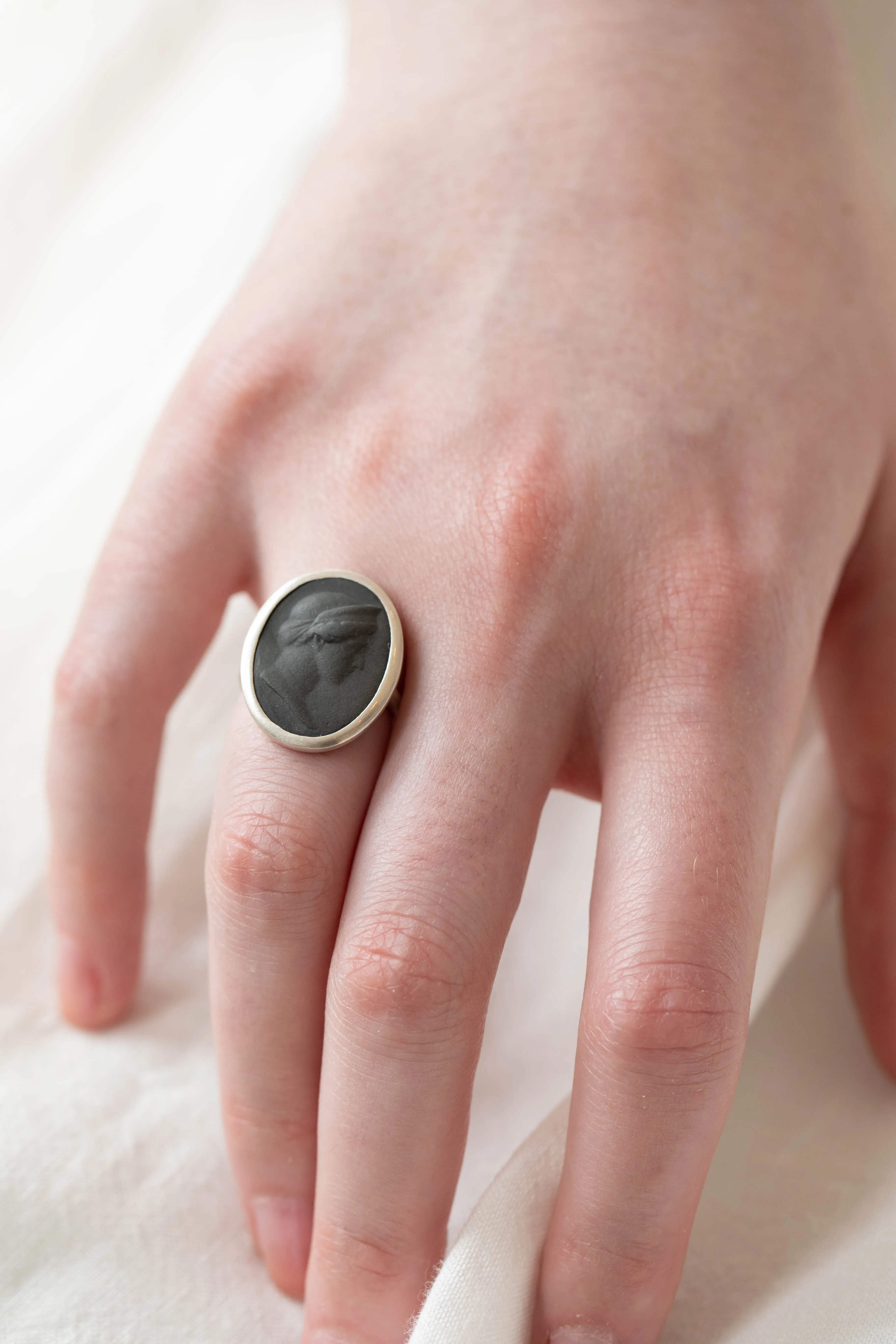Marcie McGoldrick | Porcelain Cameo Ring- Diana Ring in Onyx