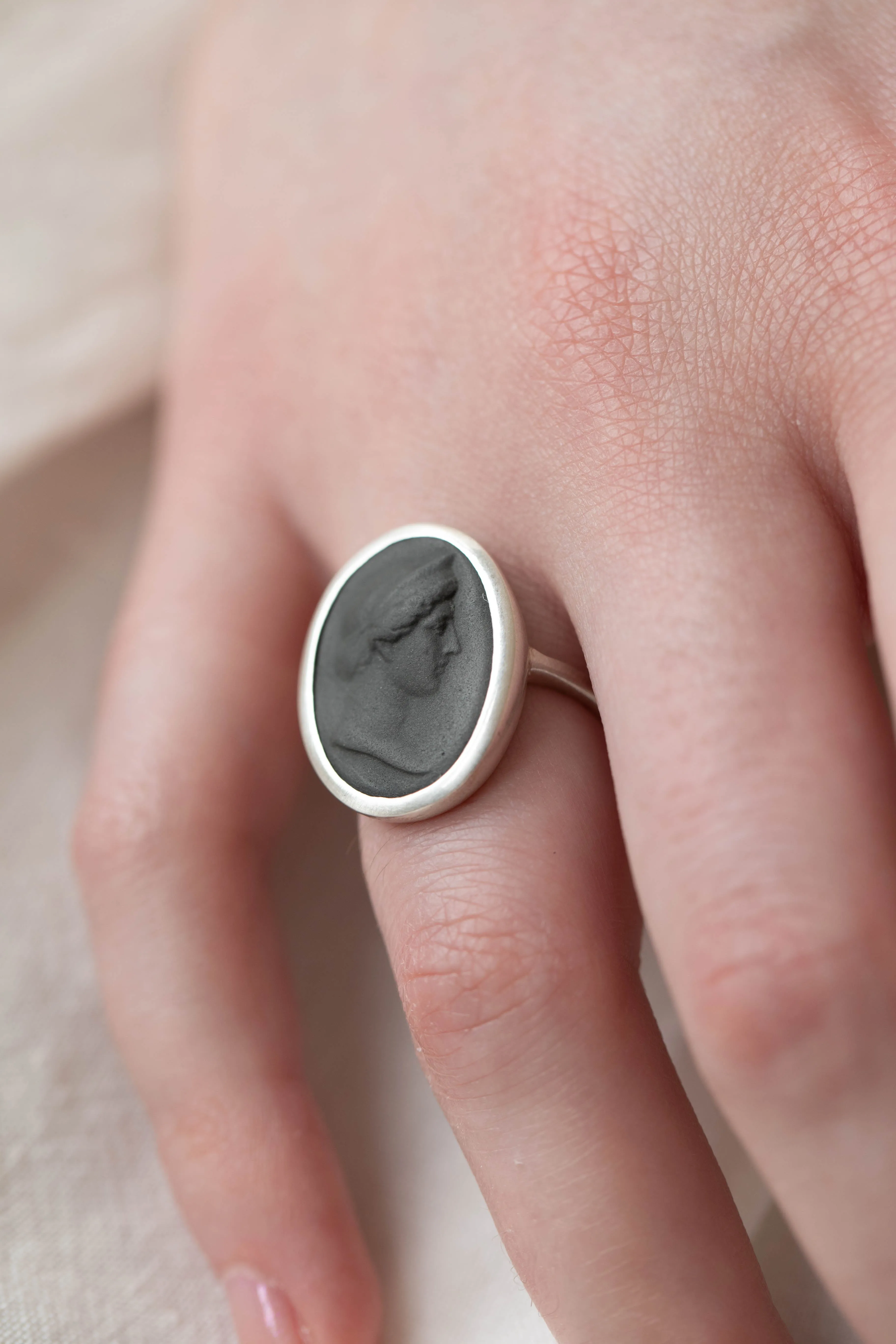 Marcie McGoldrick | Porcelain Cameo Ring- Diana Ring in Onyx