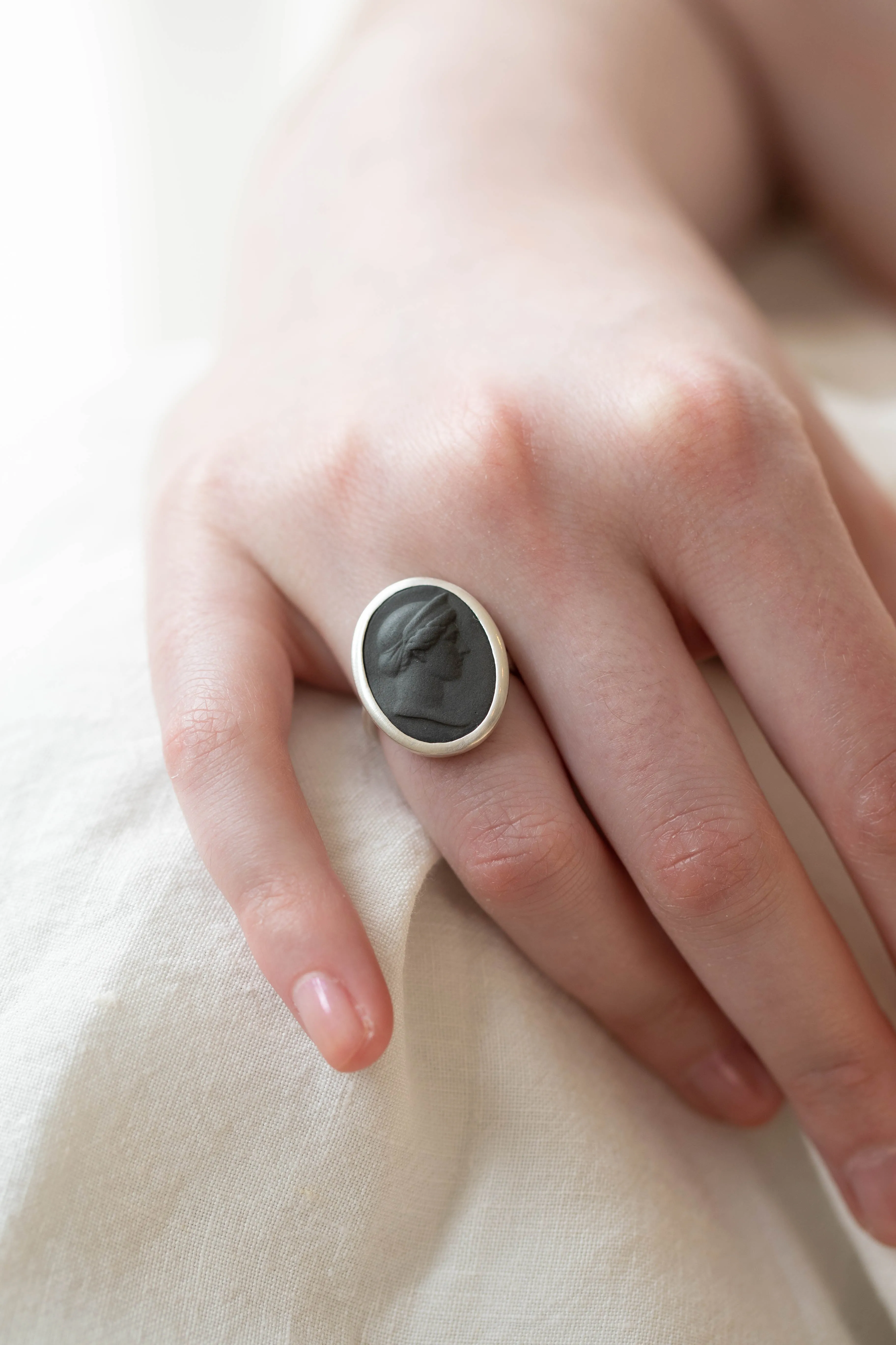 Marcie McGoldrick | Porcelain Cameo Ring- Diana Ring in Onyx