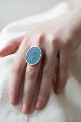 Marcie McGoldrick | Porcelain Cameo Ring- Vase with Flowers in Indigo