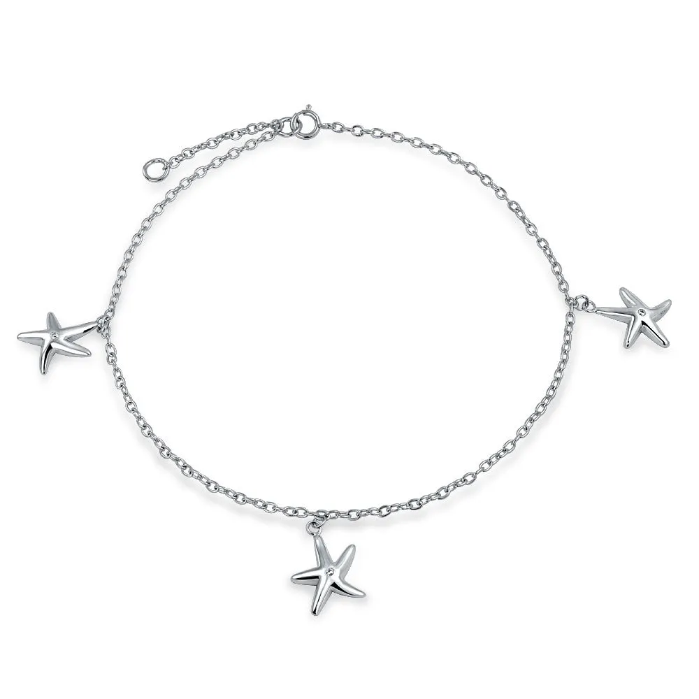 Marine Life Starfish Anklet Ankle Bracelet Sterling Silver 9-10 Inch
