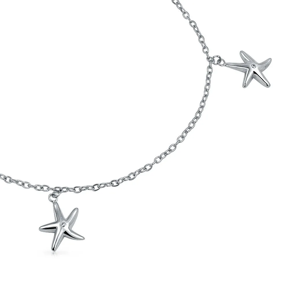 Marine Life Starfish Anklet Ankle Bracelet Sterling Silver 9-10 Inch