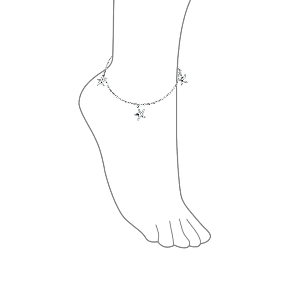 Marine Life Starfish Anklet Ankle Bracelet Sterling Silver 9-10 Inch