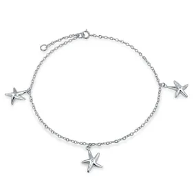 Marine Life Starfish Anklet Ankle Bracelet Sterling Silver 9-10 Inch